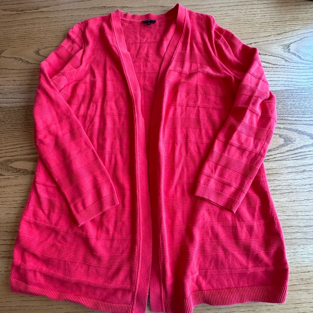 Talbots Woman Size X Coral Pink Long Sleeve Open‎ Cardigan Sweater Lightweight